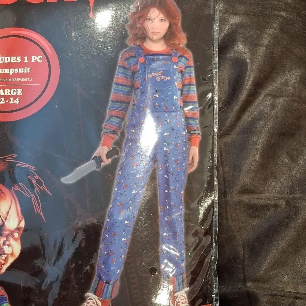 Chucky Costume Kids Large Halloween Boy Girl Scary Retro Jumpsuit  New - Picture 5 of 5